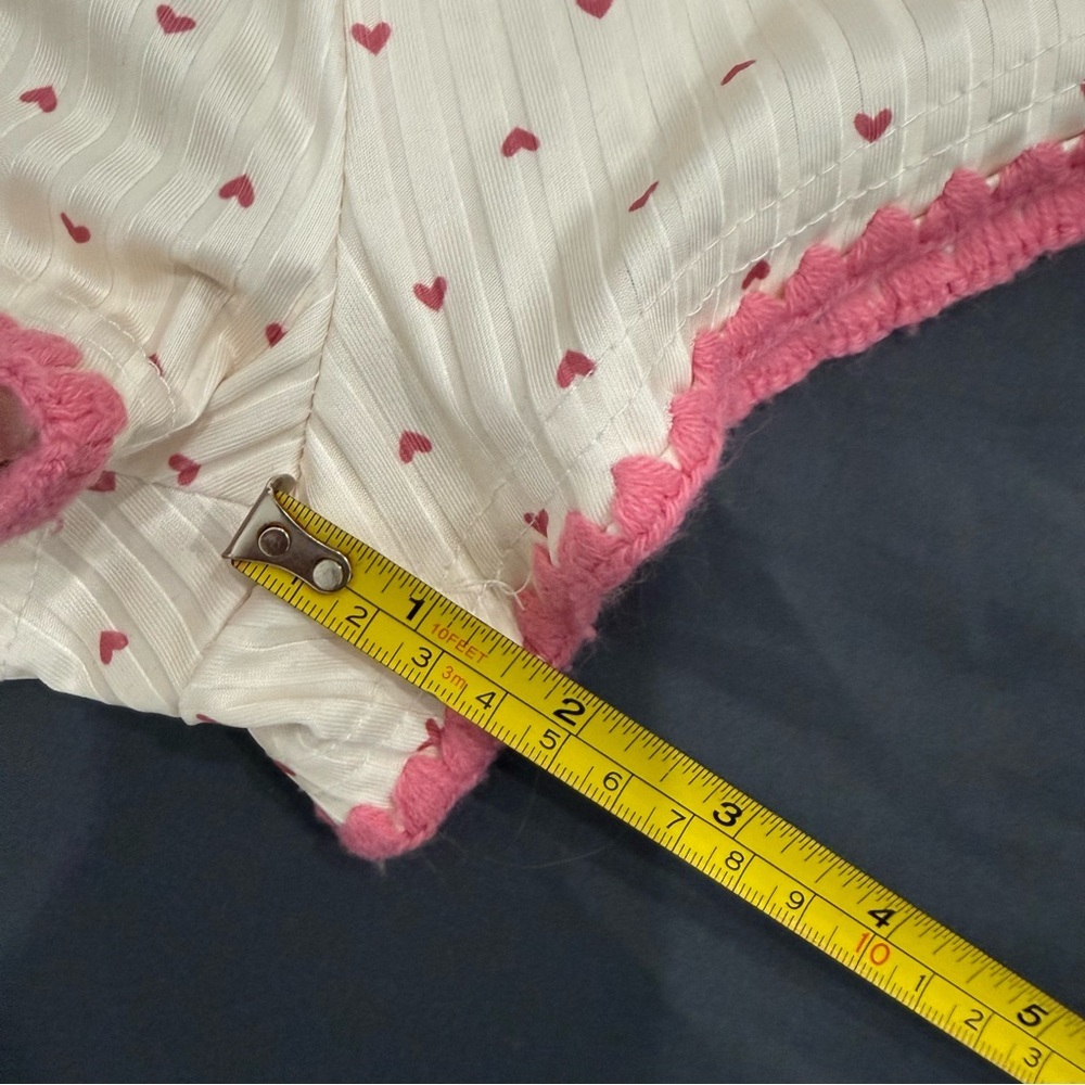 Coquette Aesthetic Ribbed Heart Pajamas Shorts Set with Scalloped Trim-Medium - Picture 14 of 14